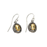 Rare Designer Sebastian Vintage, Citrine And Sterling Silver Earrings