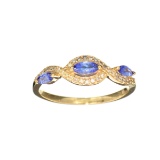 Designer Sebastian 14KT Gold Marquise Cut Tanzanite and 0.10CT Round Brilliant Cut Diamond Ring
