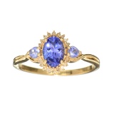 Designer Sebastian 14KT Gold 1.10CT Tanzanite and 0.04CT Round Brilliant Cut Diamond Ring