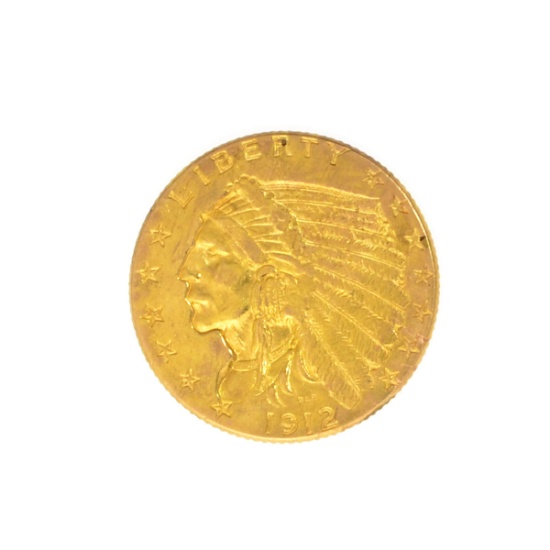 1912 $2.50 U.S. Indian Head Gold Coin - Great Investment - (JG PS)