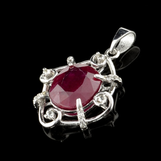 APP: 1.2k Fine Jewelry 5.28CT Ruby And Colorless Topaz Platinum Over Sterling Silver Pendant