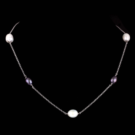 *Fine Jewelry 14KT White Gold, 8.8GR, 17'' Link Chain With 5 Station Pearls (GL 8.8-6)