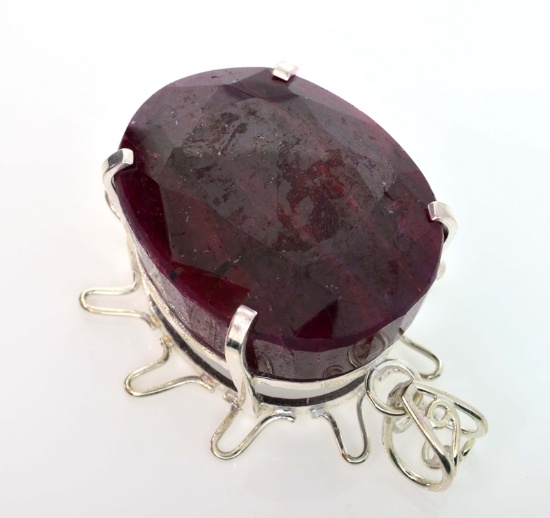 APP: 17.1k Fine Jewelry Designer Sebastian 405.95CT Oval Cut Ruby and Sterling Silver Pendant