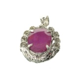 Fine Jewelry Designer Sebastian 11.30CT Oval Cut Ruby And Platinum Over Sterling Silver Pendant