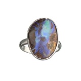 APP: 0.9k Fine Jewelry 9.00CT Free Form Blue-Green Boulder Brown Opal And Sterling Silver Ring
