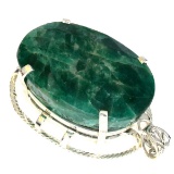Fine Jewelry Designer Sebastian 325.27CT Oval Cut Green Beryl Emerald and Sterling Silver Pendant