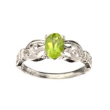APP: 0.7k Fine Jewelry 0.85CT Oval Cut Green Peridot And Platinum Over Sterling Silver Ring