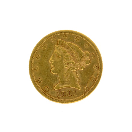 *1901-S $5 Liberty Head Gold Coin (DF)