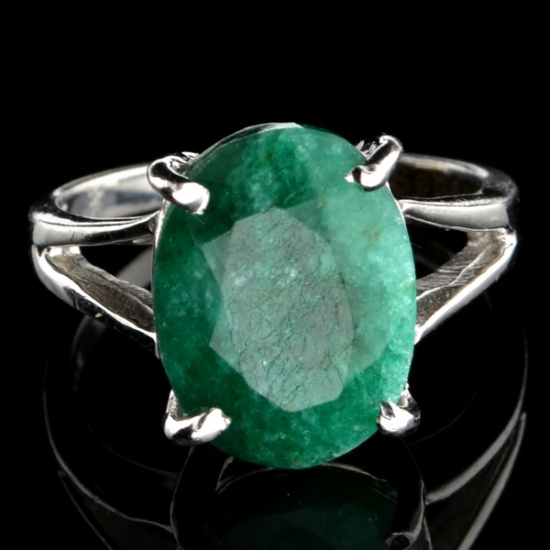 Fine Jewelry Designer Sebastian 5.50CT Oval Cut Green Beryl Emerald and Sterling Silver Ring