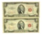 (2) 1953 $2 U.S. Red Seal Notes