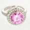 Platinum Overlay Sterling Silver French Pink Cubic Zirconium Ring