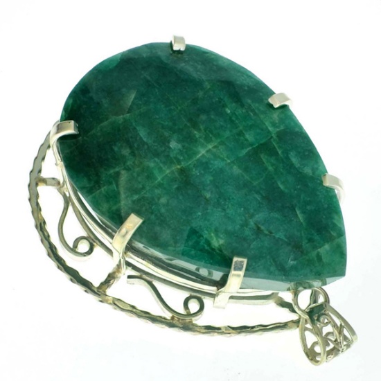 APP: 15.8k Fine Jewelry Designer Sebastian 474.94CT Pear Cut Green Beryl and Sterling Silver Pendant