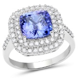 *14 kt. White Gold, 3.11CT Square Cushion Cut Tanzanite And Diamond Ring (Q R20905TANWD_14K WG)