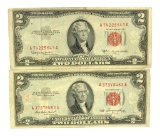 (2) 1953 $2 U.S. Red Seal Notes