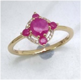 *Fine Jewelry 14K Gold, 2.12CT Ruby Round And White Round Diamond Ring (Q-R19222RWD-14KY)