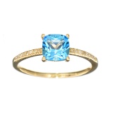 Designer Sebastian 14KT Gold, Cushion Cut Blue Topaz and 0.05CT Round Brilliant Cut Diamond Ring