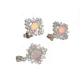 Platinum Over Sterling Silver Opal French Cubic Zirconium Set