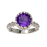 APP: 0.7k Fine Jewelry 1.50CT Round Cut Amethyst Quartz And Platinum Over Sterling Silver Ring