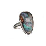 APP: 0.9k Fine Jewelry 10.05CT Free Form Green-Blue Boulder Brown Opal And Sterling Silver Ring