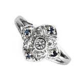 Designer Sebastian 0.02CT Round Cut Blue Sapphire And Topaz  Platinum Over Sterling Silver Ring