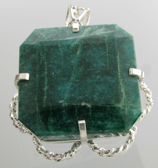 APP: 16.5k Fine Jewelry Designer Sebastian 379.05CT Square Cut Emerald and Sterling Silver Pendant