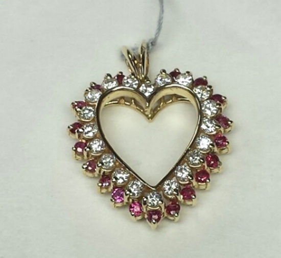 *Fine Jewelry 14KT Gold, 1.00CT Diamond And 0.80CT Ruby Pendant (FJ F377)