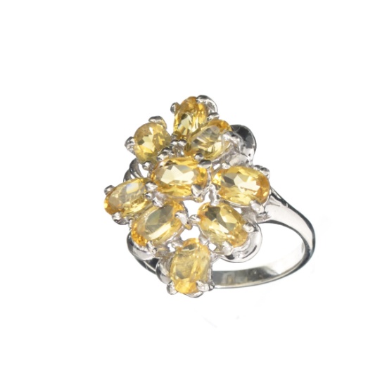 APP: 0.5k Fine Jewelry Designer Sebastian, 3.25CT Oval Cut Citrine And Sterling Silver Cluster Ring