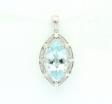 *Fine Jewelry 14 kt. White Gold, 0.21CT Marquise Cut Aquamarine And Diamond Pendant