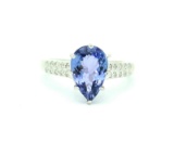 *Fine Jewelry 14 kt. White Gold, 0.14CT Pear Cut Tanzanite And Diamond Ring (Q R11663TANWD-14KWG)