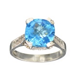 APP: 0.5k Fine Jewelry Designer Sebastian, 4.63CT Square Cuchion Blue Topaz And Sterling Silver Ring