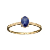 Designer Sebastian 14KT Gold, 0.62CT Oval Cut Sapphire and 0.06CT Round Brilliant Cut Diamond Ring