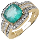 *Fine Jewelry 14 kt. Gold, 2.10CT Cushion Cut Zambian Green Beryl Emerald And Diamond Ring