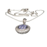 Fine Jewelry 1.28CT Round Cut Tanzanite And White Topaz Over Sterling Silver Pendant With Chain