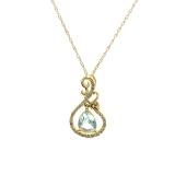 14KT Gold 0.72CT Pear Cut Aquamarine and 0.09CT Round Brilliant Cut Diamond Pendant 14KT Gold Chain