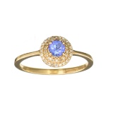 Designer Sebastian 14KT Gold 0.35CT Round Cut Tanzanite and 0.12CT Round Brilliant Cut Diamond Ring