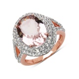 *Fine Jewelry 14 kt. Rose Gold, 8.46CT Oval Cut Morganite And White Zircon Ring (Q R16531MGWZ-14KRG)