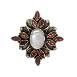 Rare Designer Sebastian Vintage, Garnet And Opal Sterling Silver Ring