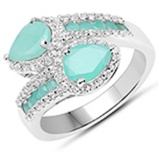 APP: 1.4k 1.10CT Two Pear Cut Emeralds And White Topaz 925 Sterling Silver Ring