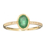 Designer Sebastian 14KT Gold 0.75CT Oval Cut Emerald and 0.03CT Round Brilliant Cut Diamond Ring