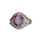 APP: 0.4k Fine Jewelry 3.10CT Oval Cut Multicolor Mystic Quartz And Sterling Silver Ring