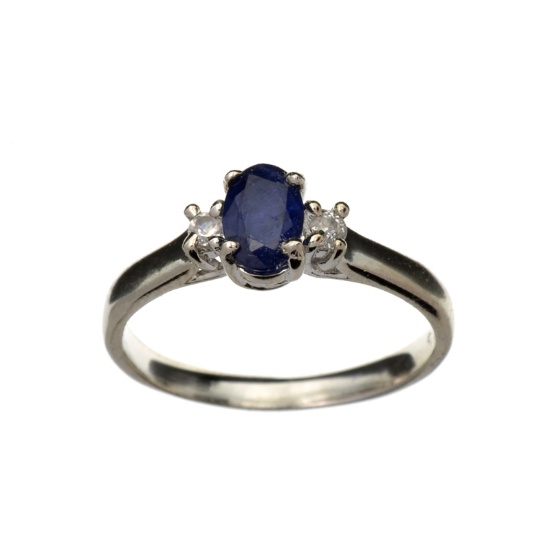 APP: 0.8k Fine Jewelry 0.45CT Blue Sapphire And Topaz Platinum Over Sterling Silver Ring