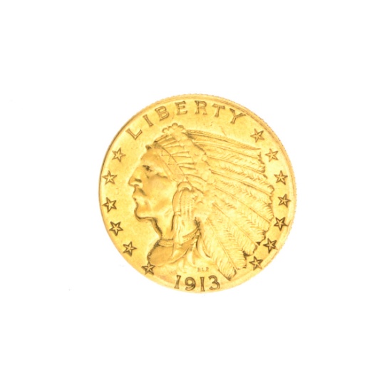 Very Rare 1913 $2.50 U.S. Indian Head Gold Coin Great Investment