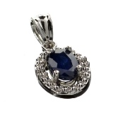 APP: 1.3k 0.75CT Oval Cut Blue Sapphire And Platinum Over Sterling Silver Pendant