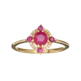 Designer Sebastian 14 KT Gold 0.90CT Round Cut Ruby and 0.05CT Round Brilliant Cut Diamond Ring