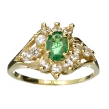 APP: 1.3k 14 kt. Gold, 0.41CT Oval Cut Emerald  And White Sapphire Ring