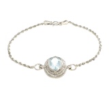 APP: 1.7k Fine Jewelry Designer Sebastian 3.13CT Oval Cut Aquamarine and Sterling Silver Bracelet