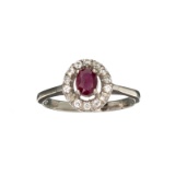 APP: 0.5k Fine Jewelry 0.81CT Oval Cut Ruby And White Sapphire Sterling Silver Ring