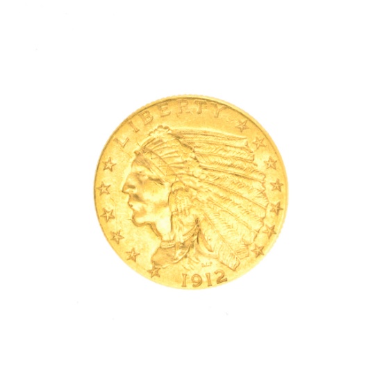 Very Rare 1912 $2.50 U.S. Indian Head Gold Coin Great Investment