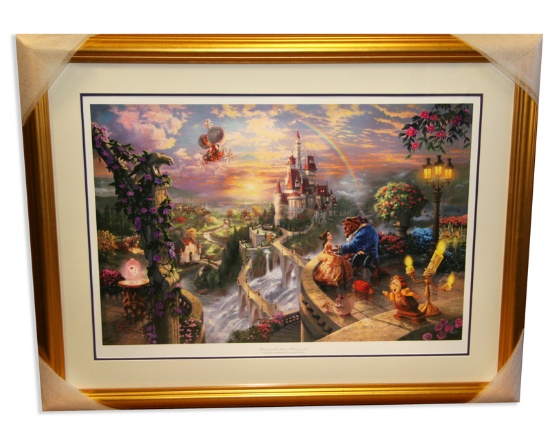 Rare Thomas Kinkade Original Ltd Edt Numbered Lithograph Plate Signed Framed 'Beauty & the Beast''