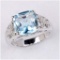APP: 0.8k 2.50CT One Cusion Blue Topaz And 0.10CT Ten Round White Topaz 925 Sterling Silver Ring